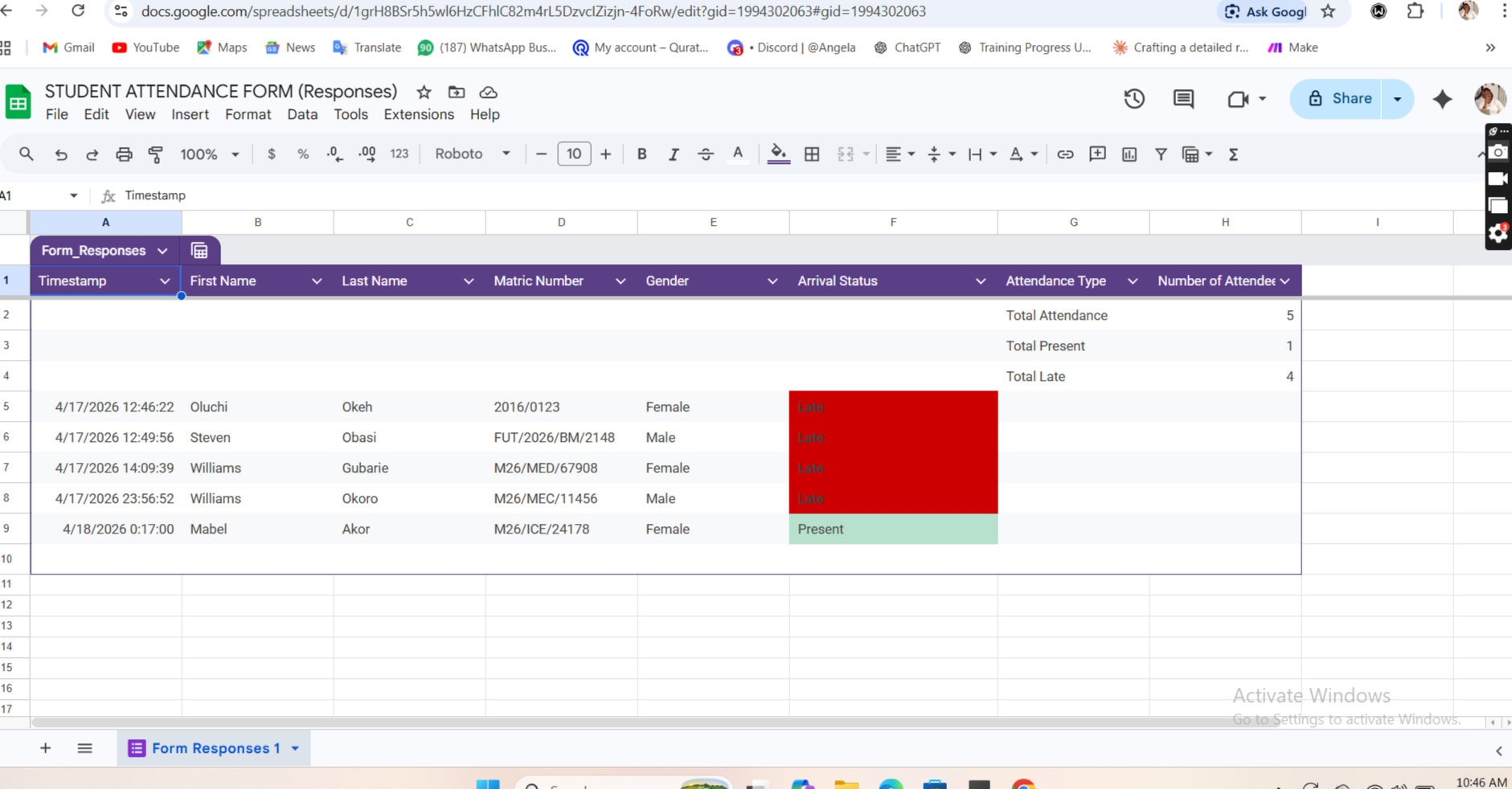Automated Employee Attendance Tracker interface mockup